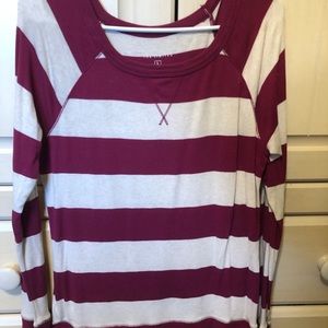 Burgundy and white striped tee